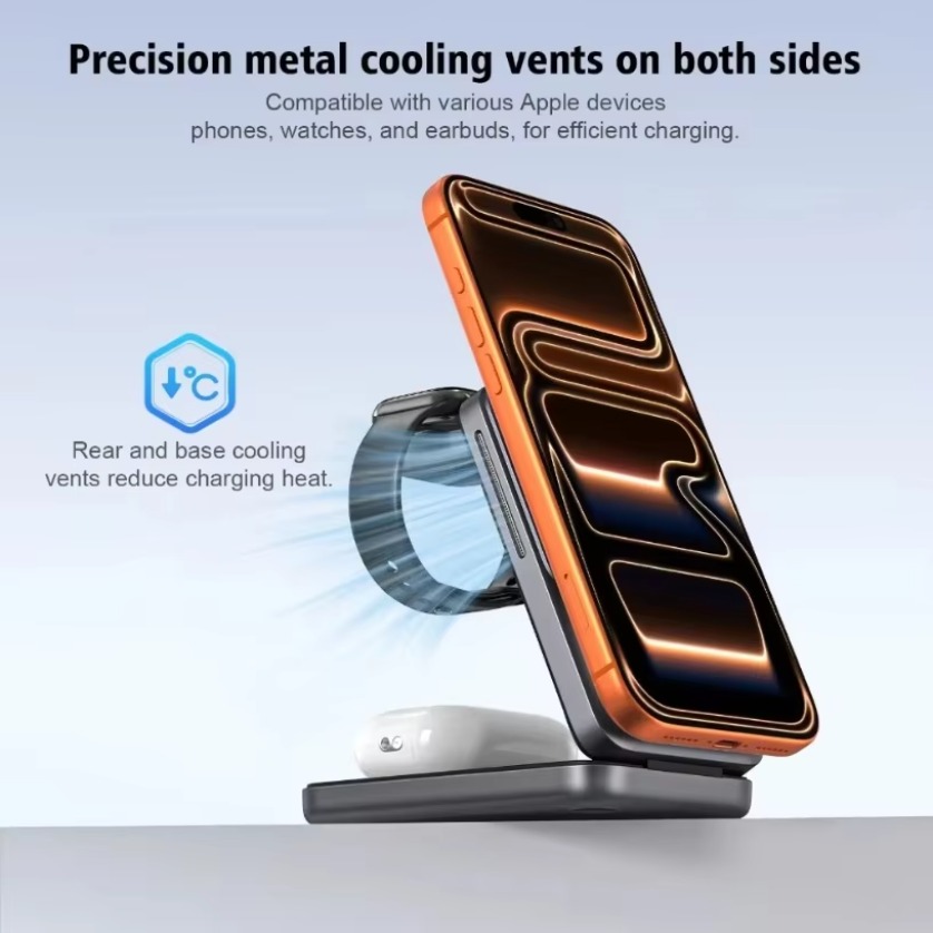 Smart Night Light - شاحن لاسلكي مغناطيسي 3 في 1،